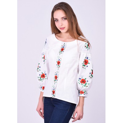 Embroidered blouse "Magnificent Poppies" white